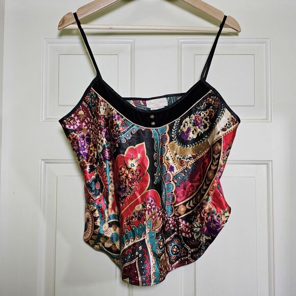 Inner Most Women's Satin Top Colorful Boho Velvet Trim Size Medium - Picture 1 of 9